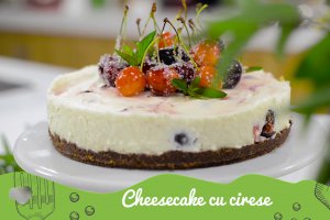 Vezi si reteta video pentru Desert cheesecake cu cirese