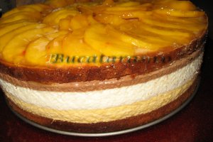 Tort cu mousse de piersici si ciocolata
