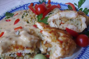 Piept de pui cu orez si ciuperci