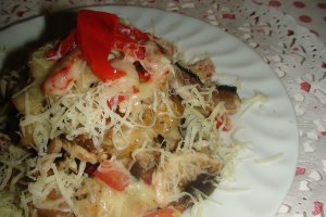 Pulpe gratinate cu ciuperci si cascaval