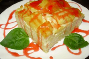 Budinca de paste cu branza si mere caramelizate