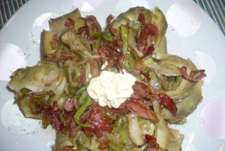 anghinare cu jambon(alcachofa con jamon)