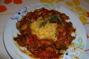 Pui cu carciofi, ciuperci si curry