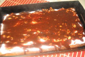Prajitura cu crema de capsuni si glazura de ciocolata