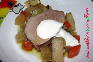 Muschi de vita cu legume si sos cu hrean