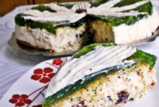 Tort cu crema de lamaie,cirese amare si jeleu de menta