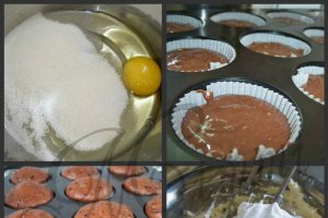 Muffins cu ciocolata si spuma de capsuni