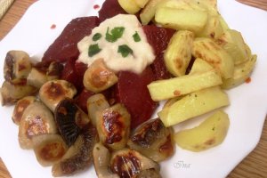 Legume pe grill cu  sfecla rosie si hrean