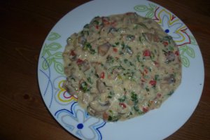 Tocanita de ciuperci cu pancetta si orez