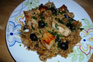 Carne de porc la cuptor cu orez si masline