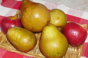 Terină de clătite cu pere şi sos caramel