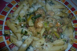 Penne Rigate con pancetta e funghi porcini
