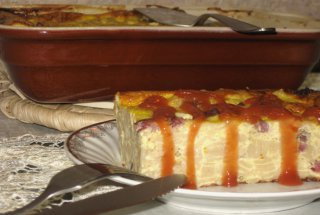 Budinca de paste cu cas si sunca de vita