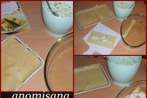 Rulouri de lasagna cu brânză, pe pat de spanac