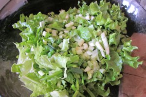 Salata creata cu cartofi, ceapa si usturoi verde