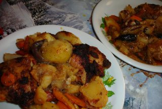 Pui cu legume in vas de lut