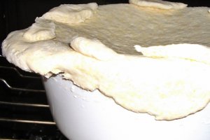 Piept de pui în sos de vin, sub capac de pâine