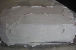 Tort cu piscoturi, crema de vanilie si gem de prune acrisor