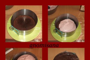 Tort cu blat ciocolatos si mousse de zmeura, acoperit cu ganash