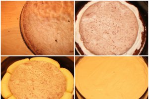 Tort cu mousse de zmeura si trufe, banane si mousse de vanilie