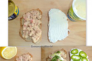 Sandwish cu ton, ceapa verde si crema de branza