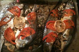 Peste la cuptor cu garnitura de rosii umplute
