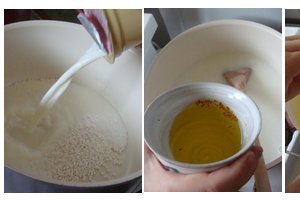 Budinca de tapioca cu sofran si apa de trandafiri