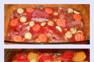 Pulpa de curcan cu ciuperci si cartofi la cuptor