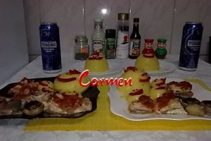 Crap cu mamaliguta si ciupercute umplute.