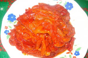 Tocanita de ardei rosii copti si carnita de porc
