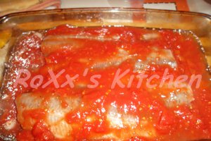 Cod alb in sos tomat la cuptor