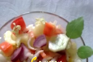 Medalion de rechin, cu orez salbatic si fructe.