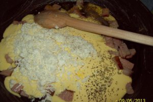Spaghete cu branza, sos de smantana si kaiser
