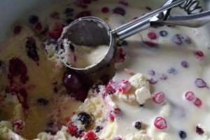 Desert cu inghetata de vanilie,bezele si fructe de padure