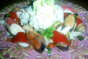 Scoici , surimi cu legume si orez