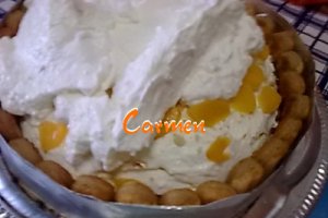 Tort cu crema de iaurt si piersici din compot