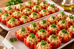 Aperitiv cu rosii si crema de vinete