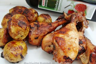 Pulpe cu cartofi noi si otet balsamic de zmeura