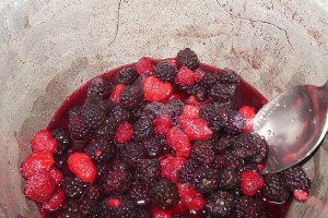Prajitura cu crema de branza si sos de fructe