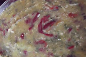 Cartofi la cuptor cu ardei copti