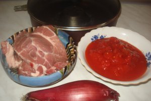 Ceafa de porc cu sos de rosii si ceapa,la dry cooker