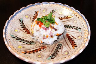 Pilaf cu ciuperci, legume chinezești și bacon