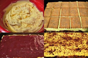 Desert prajitura cu blat de albusuri, biscuiti si crema de galbenusuri
