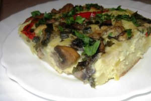 Cartofi gratinati cu ciuperci si pulpe de pui