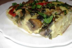Cartofi gratinati cu ciuperci si pulpe de pui