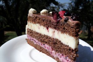Tort cu ricotta si mousse de fructe de padure