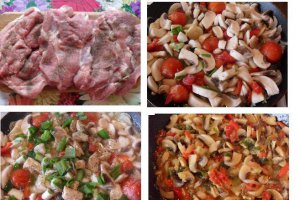 Ceafa de porc cu garnitura de ciuperci si cartofi