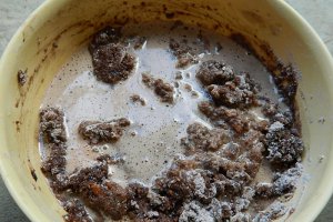 Negresa ( II ) cu dulceata de caise si fulgi de ciocolata