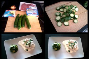 Cubulete de curcan in sos alb cu garnitura de zucchini