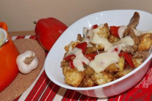 Legume sotate cu crutoane si branza fondue